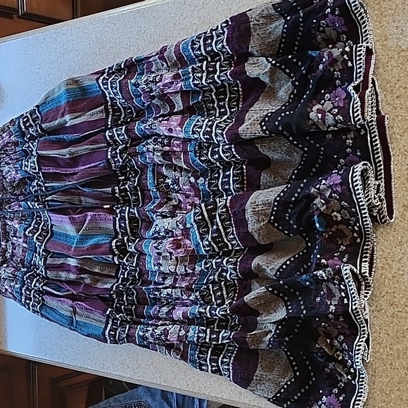 NWOT Long Boho Warm Fall Color Stretch Waist Skirt Size Small - Picture 2 of 11